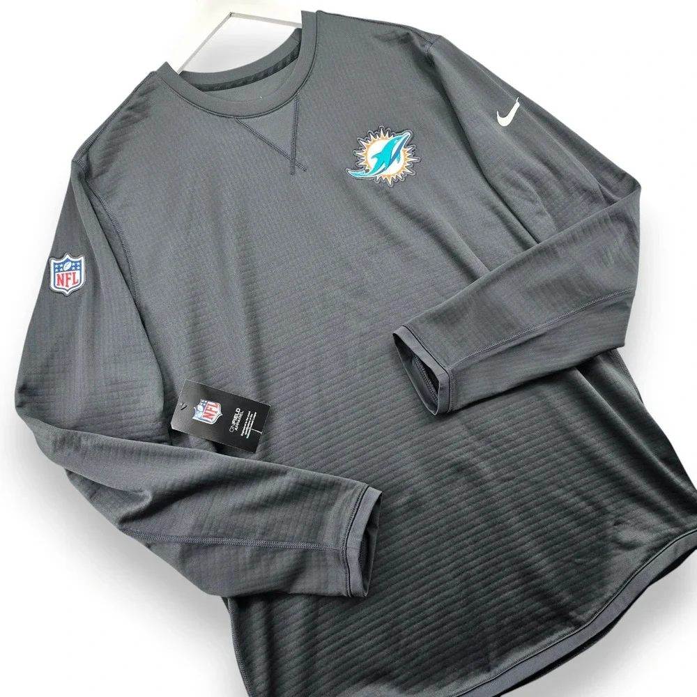 Nike NFL Miami Dolphins Shirt Mens Large Gray Long Sleeve Onfield Apparel New